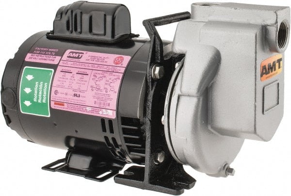 American Machine & Tool - 115/230 Volt, 1 Phase, 1/3 HP, Chemical Transfer Self Priming Centrifugal Pump - 1 Inch Inlet, Stainless Steel and Cast Iron Housing, Stainless Steel Impeller, 44 Ft. Shut Off, Viton Seal - Exact Tooling