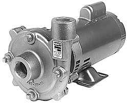 American Machine & Tool - 115/230 Volt, 1 Phase, 1/2 HP, Stainless Steel Straight Pump - 1-1/4 Inch Inlet, 1 Inch Outlet, 86 Max Head psi, Stainless Steel Impeller - Exact Tooling