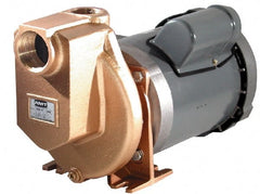 American Machine & Tool - 208-220/440 Volt, 3 Phase, 1-1/2 HP, Self Priming Pump - 1-1/2 Inch Inlet, 58 Head Pressure, Bronze and Cast Iron Housing, Bronze Impeller, PTFE Seal - Exact Tooling