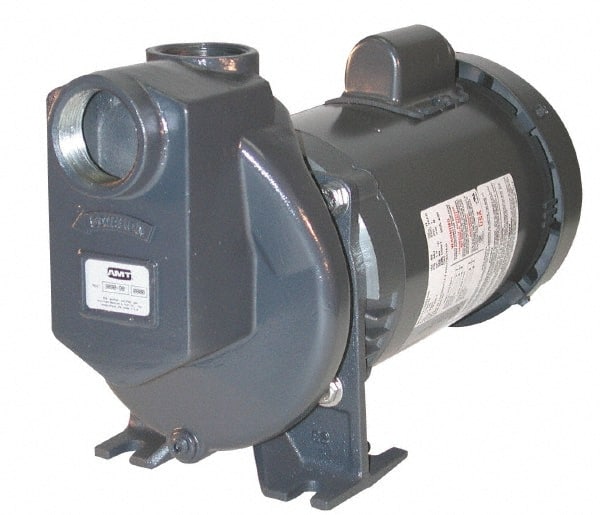 American Machine & Tool - 115/230 Volt, 1 Phase, 3/4 HP, Self Priming Pump - 1-1/2 Inch Inlet, 52 Head Pressure, Stainless Steel and Cast Iron Housing, Stainless Steel Impeller, PTFE Seal - Exact Tooling