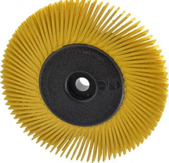 3M - 6" Diam, 1/2" Max Face Width, Plain Hole Radial Bristle Brush - 80 Grit, Medium Grade, 6,000 Max RPM, Yellow - Exact Tooling
