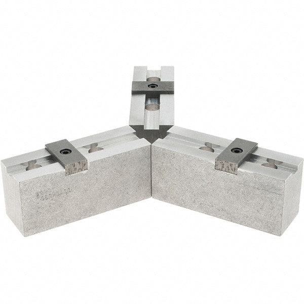 Abbott Workholding Products - 10" & Up Chuck Capacity, Tongue & Groove Attachment, Square Soft Lathe Chuck Jaw - 3 Jaws, Aluminum, 2-1/8" Btw Mount Hole Ctrs, 4-1/2" Long x 1-1/2" Wide x 2" High, 1/2" Groove, 1/2" Fastener - Exact Tooling