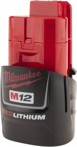 Milwaukee Tool - 12 Volt Lithium-Ion Power Tool Battery - 1.5 Ahr Capacity, 1 hr Charge Time, Series M12 RED - Exact Tooling