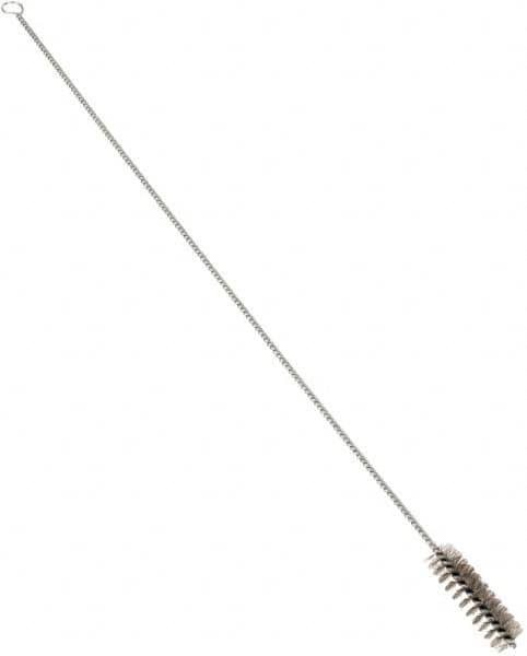 Schaefer Brush - 3" Long x 7/8" Diam Stainless Steel Long Handle Wire Tube Brush - Single Spiral, 27" OAL, 0.007" Wire Diam, 3/8" Shank Diam - Exact Tooling