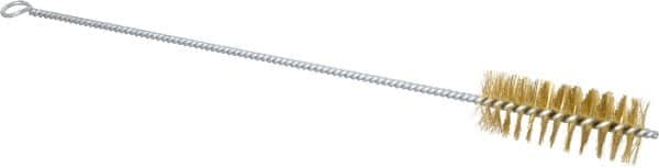 Schaefer Brush - 3" Long x 1-1/4" Diam Brass Long Handle Wire Tube Brush - Single Spiral, 15" OAL, 0.008" Wire Diam, 3/8" Shank Diam - Exact Tooling