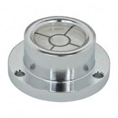 Geier & Bluhm, Inc. - 1 Inch Base Diameter x 0.44 Inch Overall Height, 1 Circle, Brass Bull's Eye Circular Level - 0.22 Inch Vial Diameter, 1/2 Inch Inner Diameter, 0.093 Inch Mounting Hole Diameter, 0.1 Inch Sensitivity, -40 to 160°F, Cross Lines - Exact Tooling