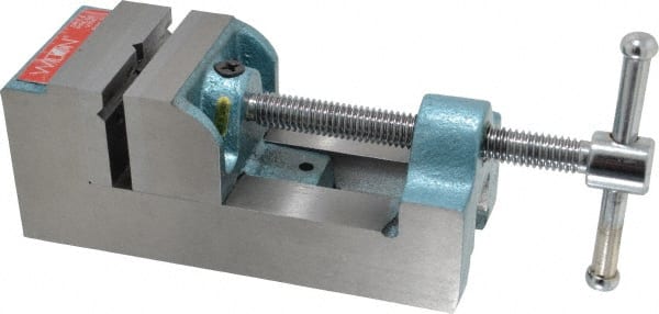 Wilton - 2-9/16" Jaw Opening Capacity x 1-1/2" Throat Depth, Horizontal Drill Press Vise - 2-1/2" Wide Jaw, Stationary Base, Standard Speed, 8-13/64" OAL x 3-3/4" Overall Height, Cast Iron - Exact Tooling
