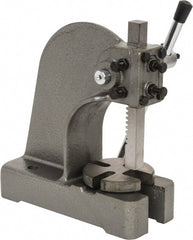 Interstate - 3/4" Ram, 3-1/4" Throat Depth, 1/2 Ton Manual Arbor Press - 4-1/2" Max Work Height x 6-1/2" Max Work Width, Single Leverage, 4" Base Width x 9-1/2" Base Depth - Exact Tooling