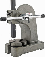 Interstate - 1" Ram, 4" Throat Depth, 1 Ton Manual Arbor Press - 5-1/4" Max Work Height x 8" Max Work Width, Single Leverage, 5" Base Width x 11" Base Depth - Exact Tooling