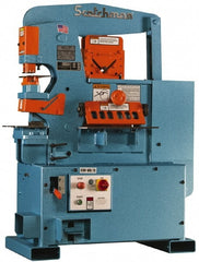 Scotchman - 9" Throat Depth, 65 Ton Punch Pressure, 1-1/16" in 3/4" Punch Capacity Ironworker - 5 hp, 3 Phase, 208/380/575 (Standard), 230 (Optional) & 230/460 (Standard) Volts, 60" Wide x 66" High x 22 & 24" Deep - Exact Tooling
