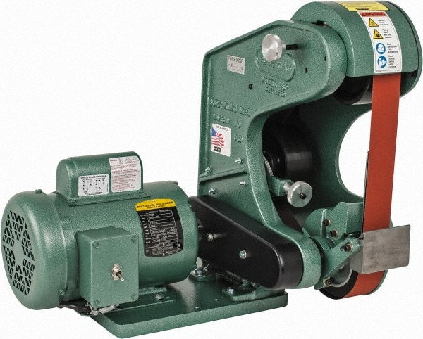 Burr King - 48 Inch Long x 2 Inch Wide Belt Grinder - 1 hp, 120 Volts, Vertical Belt, 6,000 Ft. per Min Belt Speed - Exact Tooling