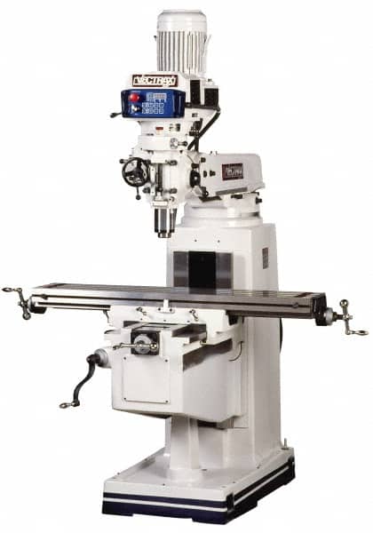 Vectrax - 10" Table Width x 54" Table Length, Electronic Variable Speed Control, 3 Phase Knee Milling Machine - R8 Spindle Taper, 5 hp - Exact Tooling
