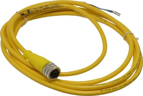 Brad Harrison - 4 Amp, M12 Female Straight to Pigtail Cordset Sensor and Receptacle - 250 VAC/VDC, 2m Cable Length, IP67 Ingress Rating - Exact Tooling