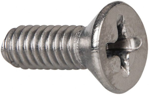 Value Collection - #8-32 UNC, 1/2" OAL Phillips Drive Machine Screw - Flat Head, Grade 316 Stainless Steel, Uncoated, Without Washer - Exact Tooling