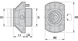 Kennametal - Neutral Cut, KM63 Modular Connection, Adapter/Mount Lathe Modular Clamping Unit - 62.99mm Square Shank Diam, 2.365" OAL, Through Coolant, Series NCM-EF Flange Mount Extended Length - Exact Tooling