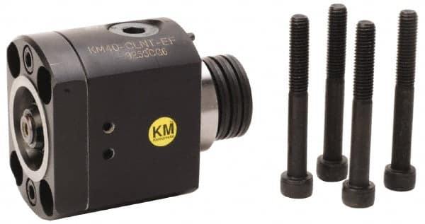 Kennametal - Neutral Cut, KM50 Modular Connection, Adapter/Mount Lathe Modular Clamping Unit - 50.01mm Square Shank Diam, 4.593" OAL, Through Coolant, Series CLNT-EF Flange Mount Top Access - Exact Tooling