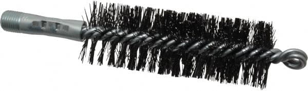 Schaefer Brush - 4-1/2" Brush Length, 1-1/2" Diam, Double Stem, Double Spiral Tube Brush - 7-1/2" Long, Tempered Steel Wire, 1/4" NPT Male Connection - Exact Tooling