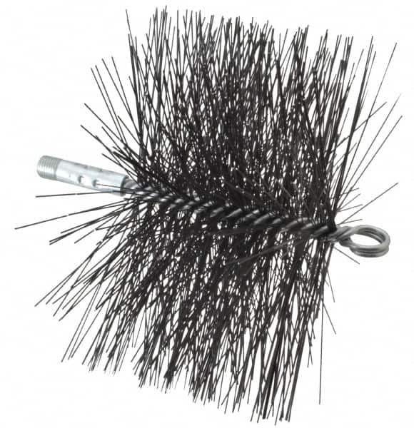 Schaefer Brush - 4-1/2" Brush Length, 8" Diam, Double Stem, Double Spiral Tube Brush - 7-1/2" Long, Tempered Steel Wire, 1/4" NPT Male Connection - Exact Tooling