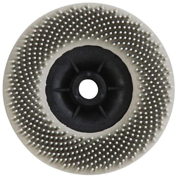 3M - 4-1/2" 120 Grit Ceramic Straight Disc Brush - Fine Grade, Threaded Hole Connector, 3/4" Trim Length, 5/8-11 Threaded Arbor Hole - Exact Tooling