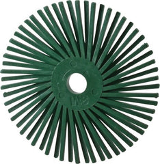 3M - 3" Diam, 3/8" Max Face Width, Plain Hole Radial Bristle Brush - 50 Grit, Coarse Grade, 25,000 Max RPM, Green - Exact Tooling