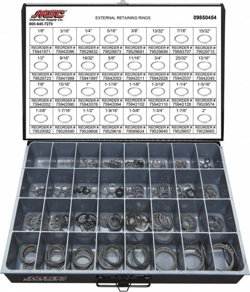 Value Collection - 665 Piece, 1/8 to 2", SpRing Assortment Steel, Snap External Retaining Ring Assortment - Includes Compartmented Case - Exact Tooling