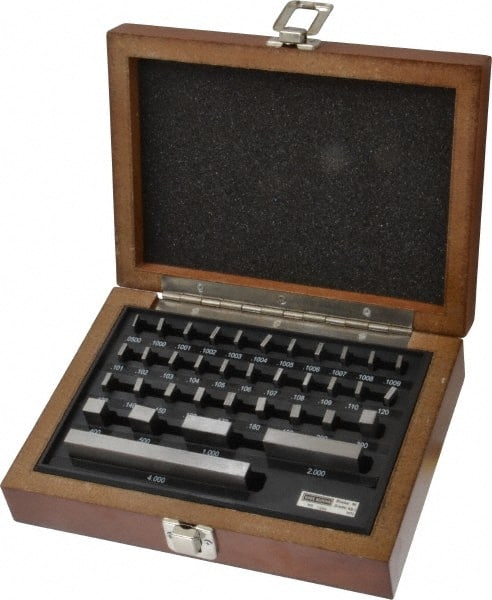 Value Collection - 36 Piece, 0.05 to 4", Grade AS-1, Steel Gage Block Set - Rectangular, 12µ (0.050"), 12µ (0.5-1"), 16µ (2"), 24µ (4"), 8µ (0.1-0.4") Tolerance - Exact Tooling