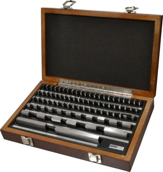 Value Collection - 81 Piece, 0.05 to 4", Grade AS-1, Steel Gage Block Set - Rectangular, 12µ (0.050"), 12µ (0.45-1"), 16µ (2"), 20µ (3"), 24µ (4"), 8µ (0.1-0.4") Tolerance - Exact Tooling