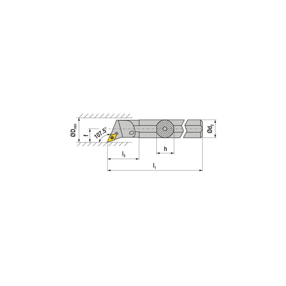 Indexable Boring Bar: E-A12K SDQCR 07, 18.00 mm Min Bore, 12.00 mm Shank Dia, 107.50° N/A Solid Carbide 125.0000″ OAL, Screw Clamping,