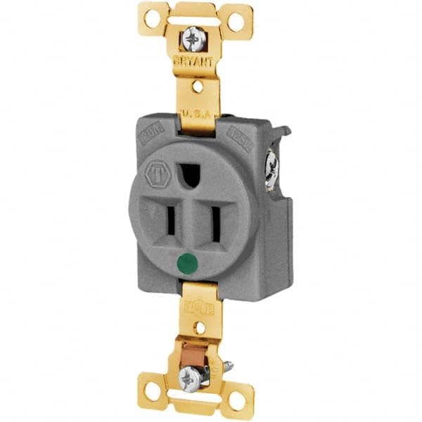 Bryant Electric - Straight Blade Receptacles; Receptacle Type: Single Receptacle ; Grade: Hospital ; Color: Gray ; NEMA Configuration: 5-15R ; Amperage: 15 ; Voltage: 125 V - Exact Tooling