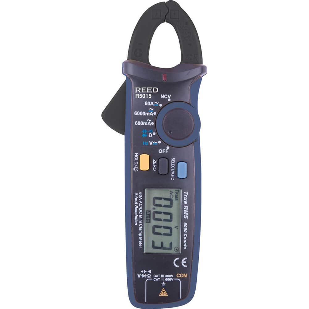 REED Instruments - Clamp Meters; Clamp Meter Type: Auto Ranging ; Measures: Capacitance; Continuity; Current; Diode Test; Resistance; Voltage ; Jaw Style: Clamp On ; Jaw Capacity (Decimal Inch): 0.6700 ; CAT Rating: CAT III ; Maximum DC Voltage: 600 - Exact Tooling
