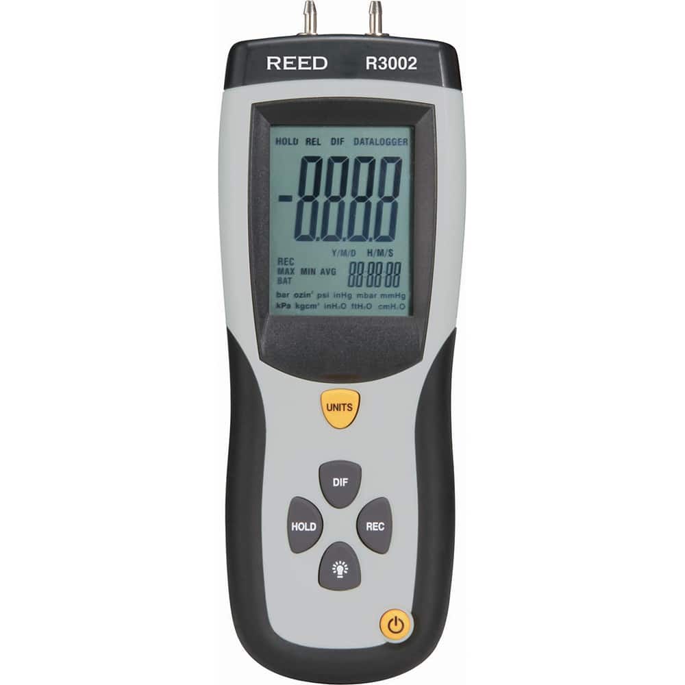 REED Instruments - Differential Pressure Gauges & Switches; Type: Differential Pressure Manometer ; Maximum Pressure (psi): 5.00 ; Accuracy (Percentage): ?0.3% FS ; Maximum Water Column (Decimal Inch): 138.30 ; Temperature Range: 32 to 122?F - Exact Tooling