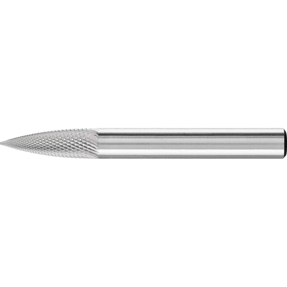 PFERD - SG-1, 1/4" Cut Diam, 1/4" Shank Diam, Carbide Diamond Pattern Tree with Pointed End Burr - Exact Tooling