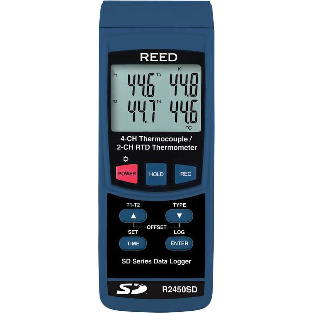 REED Instruments - Digital Thermometers & Probes; Type: Temperature Recorder ; Maximum Temperature (C): 1300.00 ; Maximum Temperature (F): 2372.000 ; Minimum Temperature (C): -100.00 ; Minimum Temperature (F): -148.000 ; Display Type: Backlit LCD - Exact Tooling