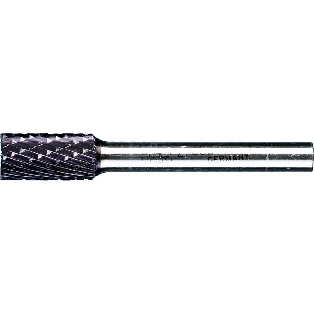 PFERD - SB-3, 3/8" Cut Diam, 1/4" Shank Diam, Carbide Double Cut Cylinder with End Cut Burr - Exact Tooling