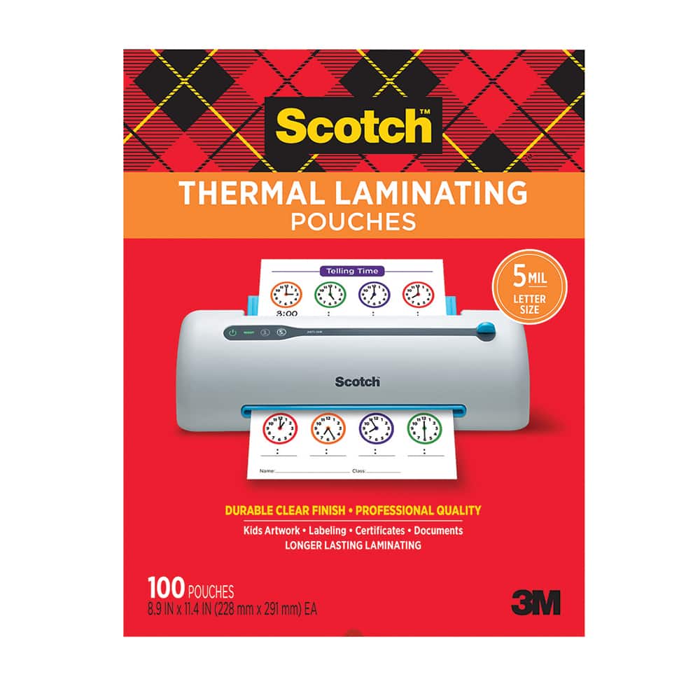 3M - Plastic Pouches; Height (Inch): 11-13/32 ; Width (Inch): 8-29/32 ; Type: Thermal Pouch ; Thickness (mil): 5.0000 ; Number of Pieces: 100.000 - Exact Tooling
