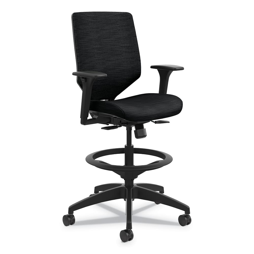 Hon - Swivel & Adjustable Stools; Type: Task Stool ; Base Type: Fabric ; Overall Height: 53 ; Width (Inch): 29-3/4 ; Depth (Inch): 28-3/4 ; Seat Material: Fabric - Exact Tooling