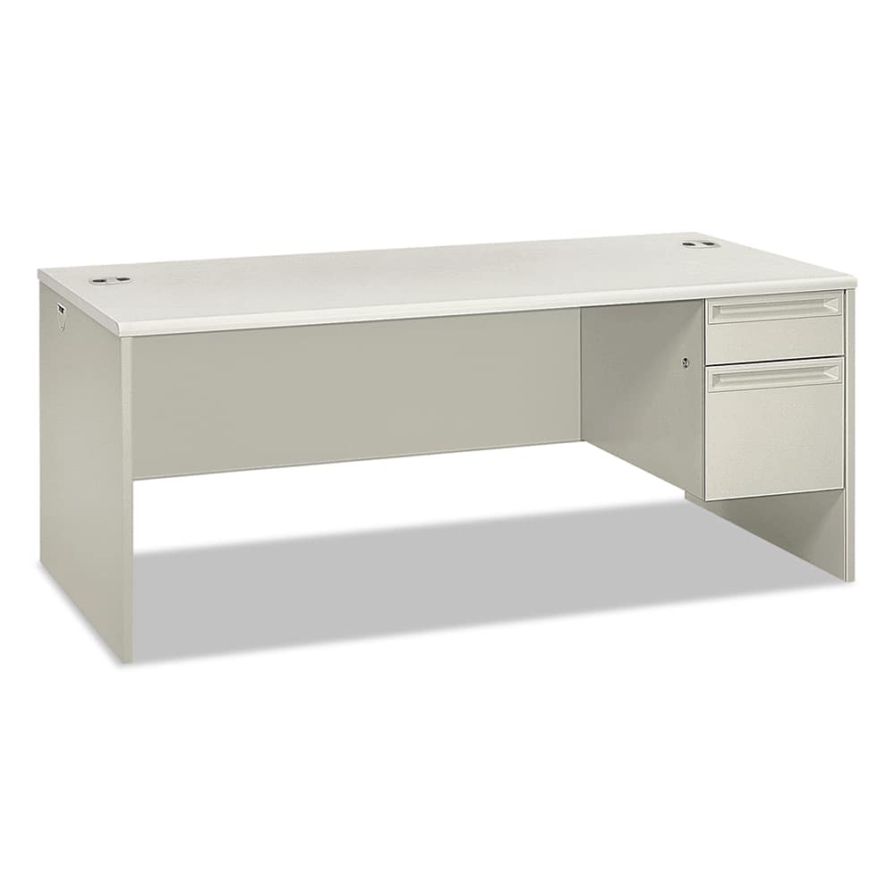 Hon - Office Desks; Type: Single Pedestal w/Right Hand Return ; Center Draw: No ; Color: Silver Mesh; Light Gray ; Material: Steel Base; Laminate Worksurface ; Width (Inch): 72 ; Depth (Inch): 36 - Exact Tooling