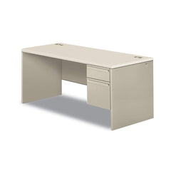 Hon - Office Desks; Type: Single Pedestal Desk ; Center Draw: No ; Color: Silver Mesh; Light Gray ; Material: Steel Base; Laminate Worksurface ; Width (Inch): 66 ; Depth (Inch): 30 - Exact Tooling