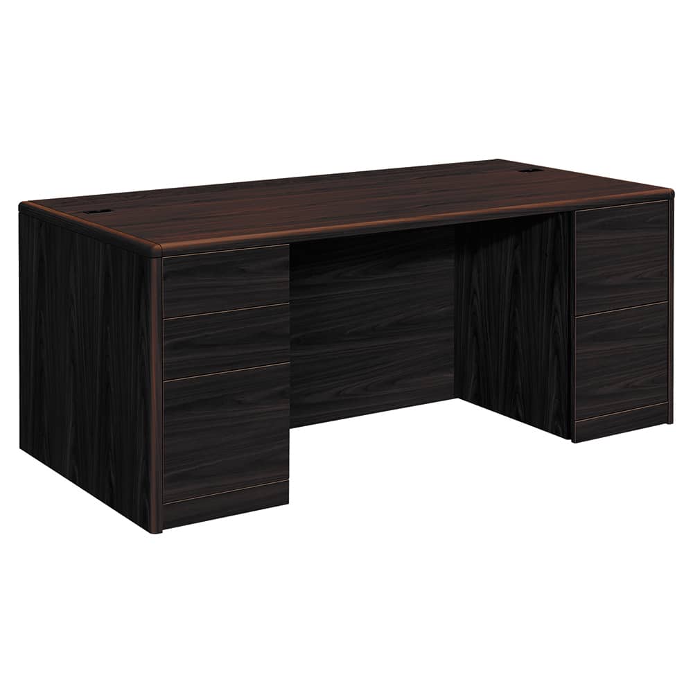 Hon - Office Desks; Type: Double Pedestal Desk ; Center Draw: No ; Color: Mahogany ; Material: Woodgrain Laminate Base; High-Pressure Laminate Worksurface ; Width (Inch): 72 ; Depth (Inch): 36 - Exact Tooling