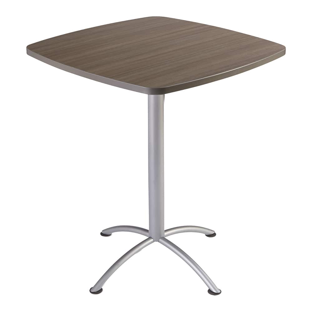 ICEBERG - Stationary Tables; Type: Breakroom ; Material: Laminate ; Color: Natural Teak Top; Silver Base ; Height (Inch): 42 ; Length (Inch): 36 ; Width (Inch): 36 - Exact Tooling
