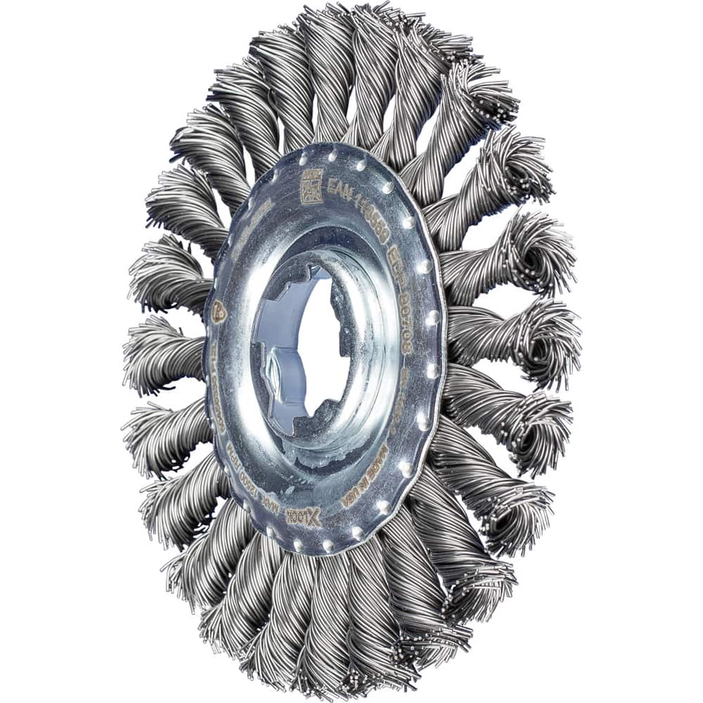 PFERD - Wheel Brushes; Outside Diameter (Inch): 4-1/2 ; Wire Type: Knotted ; Fill Material: Carbon Steel ; Trim Length (Inch): 7/8 ; Filament Wire Diameter Range: 0.0200-0.0299 ; Maximum RPM: 12500.000 - Exact Tooling