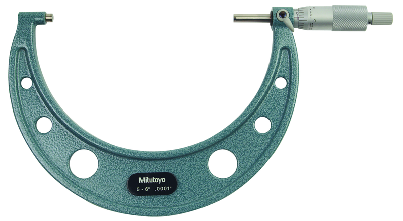 5 - 6'' Measuring Range - .0001 Graduation - Ratchet Thimble - Carbide Face - Outside Micrometer - Exact Tooling