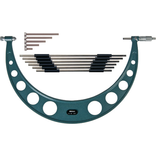 12″-18″ Measuring Range-0.001″ Graduation - Ratchet Thimble - Carbide Face - Interchangeable Anvil Micrometer - Exact Tooling
