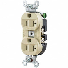 125V 20A NEMA 5-20R Industrial Grade Ivory Straight Blade Duplex Receptacle 1 Phase, 2 Pole, 3 Wire, Self-Grounding, Flush Mount