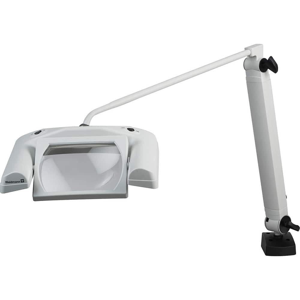 Waldmann Lighting - Task Lights; Fixture Type: Magnifying ; Color: Light Gray ; Lamp Type: LED ; Mounting Type: C-Clamp ; Adjustable Arm Type: Articulated ; Arm Length (Inch): 38.6 - Exact Tooling