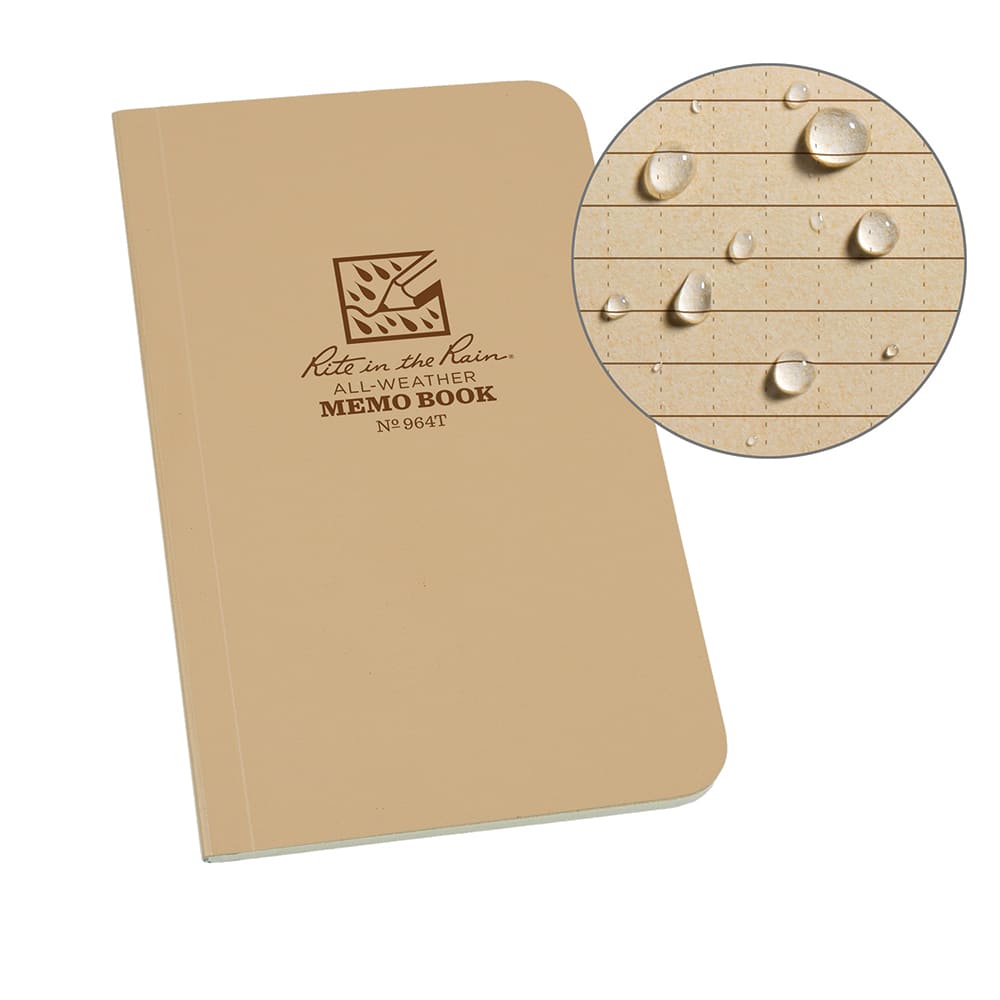 Rite in the Rain - Note Pads, Writing Pads & Notebooks; Writing Pads & Notebook Type: Notebook ; Size: 3-1/2 x 6 ; Number of Sheets: 60 ; Color: Coyote ; Additional Information: Weatherproof - Exact Tooling