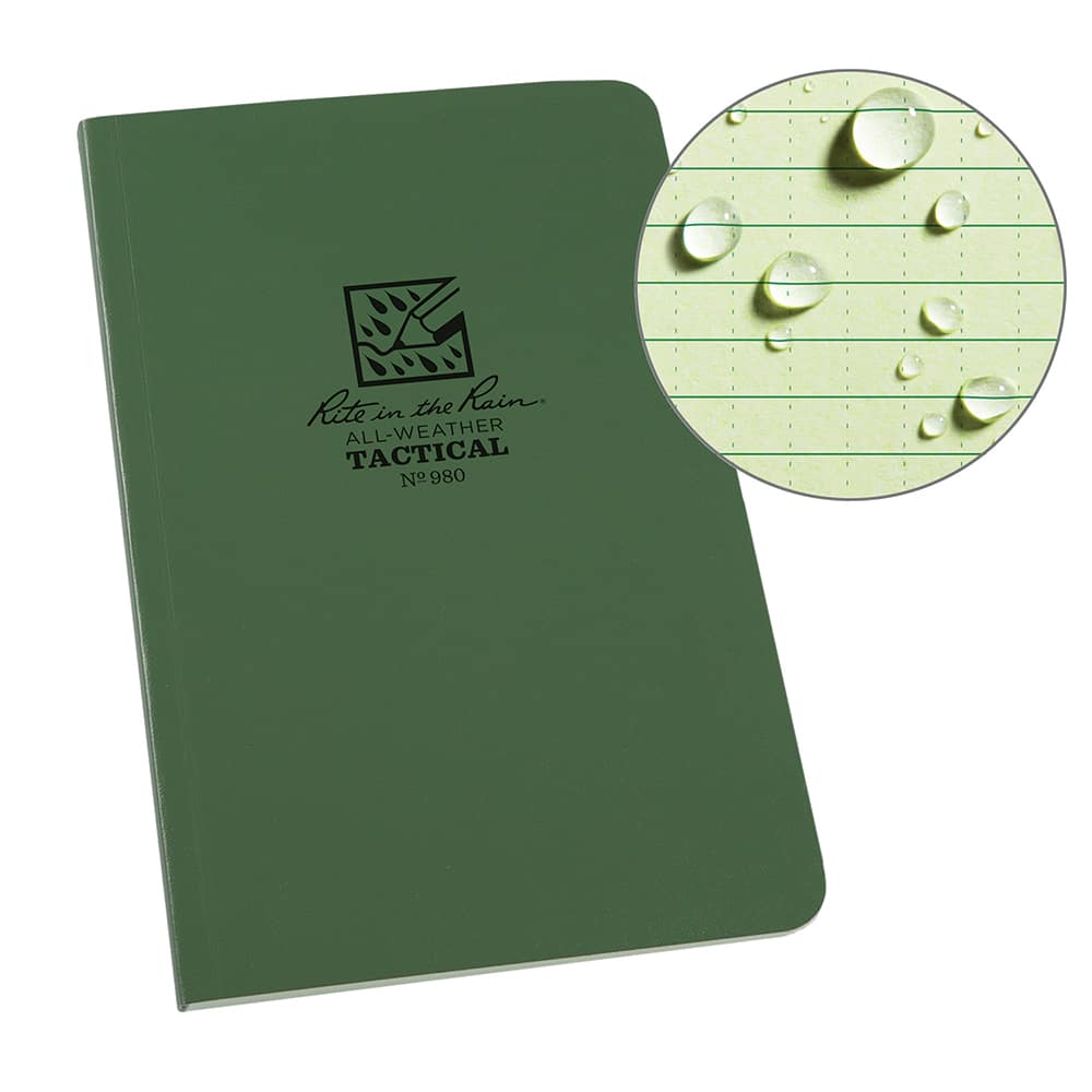 Rite in the Rain - Note Pads, Writing Pads & Notebooks; Writing Pads & Notebook Type: Tactical Notebook ; Size: 4-5/8 x 7 ; Number of Sheets: 80 ; Color: Green ; Additional Information: Weatherproof - Exact Tooling