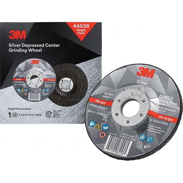 3M - Depressed-Center Wheels Wheel Diameter (Inch): 4-1/2 Wheel Thickness (Decimal Inch): 0.2500 - Exact Tooling