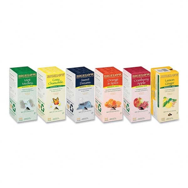 Bigelow - Coffee, Tea & Accessories Breakroom Accessory Type: Tea Bags Breakroom Accessory Description: Assorted Tea Packs, Six Flavors, 28/Box, 168/Carton - Exact Tooling