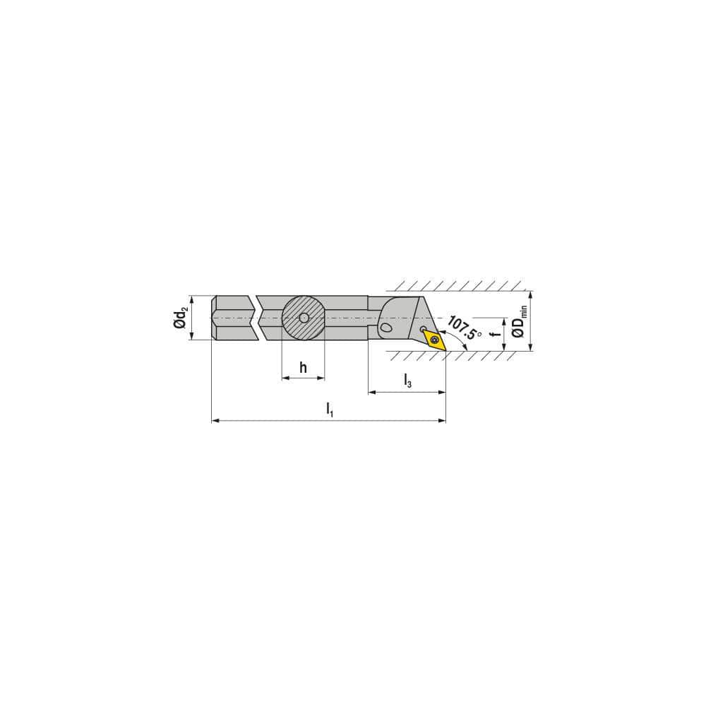 Indexable Boring Bar:  A16M SDQCL 07,  20.00 mm Min Bore,  16.00 mm Shank Dia,  107.50° N/A Steel 150.0000″ OAL,  Screw Clamping,